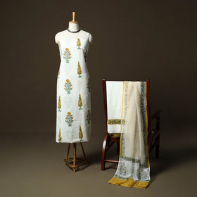 Sanganeri hand block print cotton 3pc unstitched dress