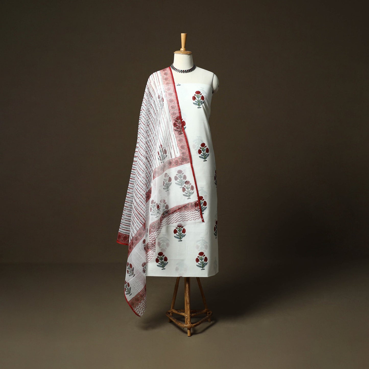 Sanganeri hand block print cotton 3pc unstitched dress
