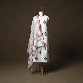 Sanganeri hand block print cotton 3pc unstitched dress