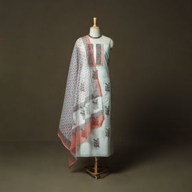 Sanganeri hand block print cotton 3pc unstitched dress