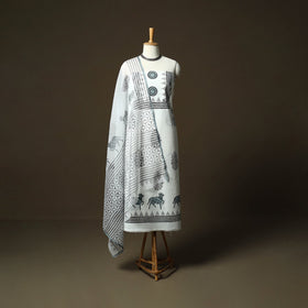 Sanganeri hand block print cotton 3pc unstitched dress
