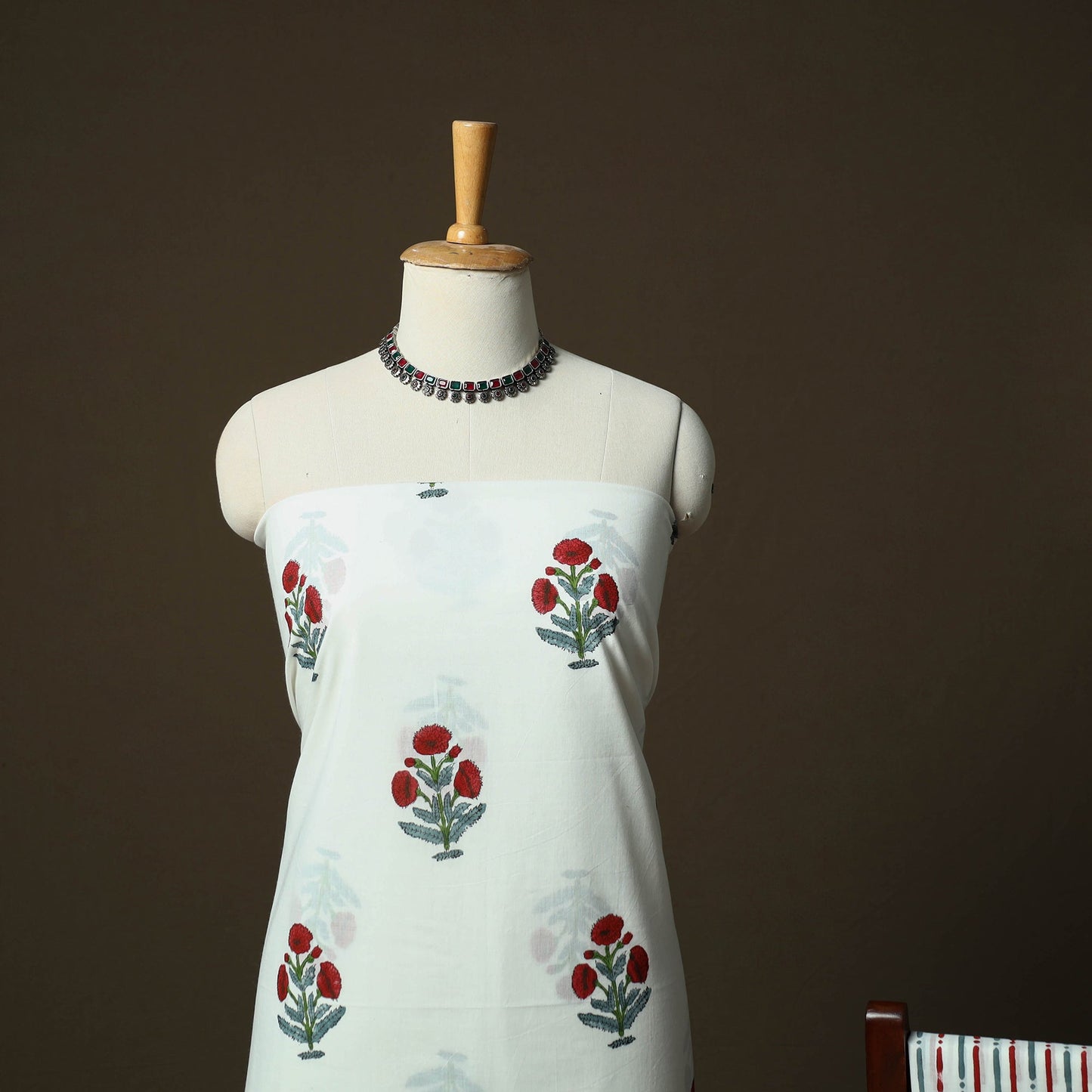 Sanganeri hand block print cotton 3pc unstitched dress