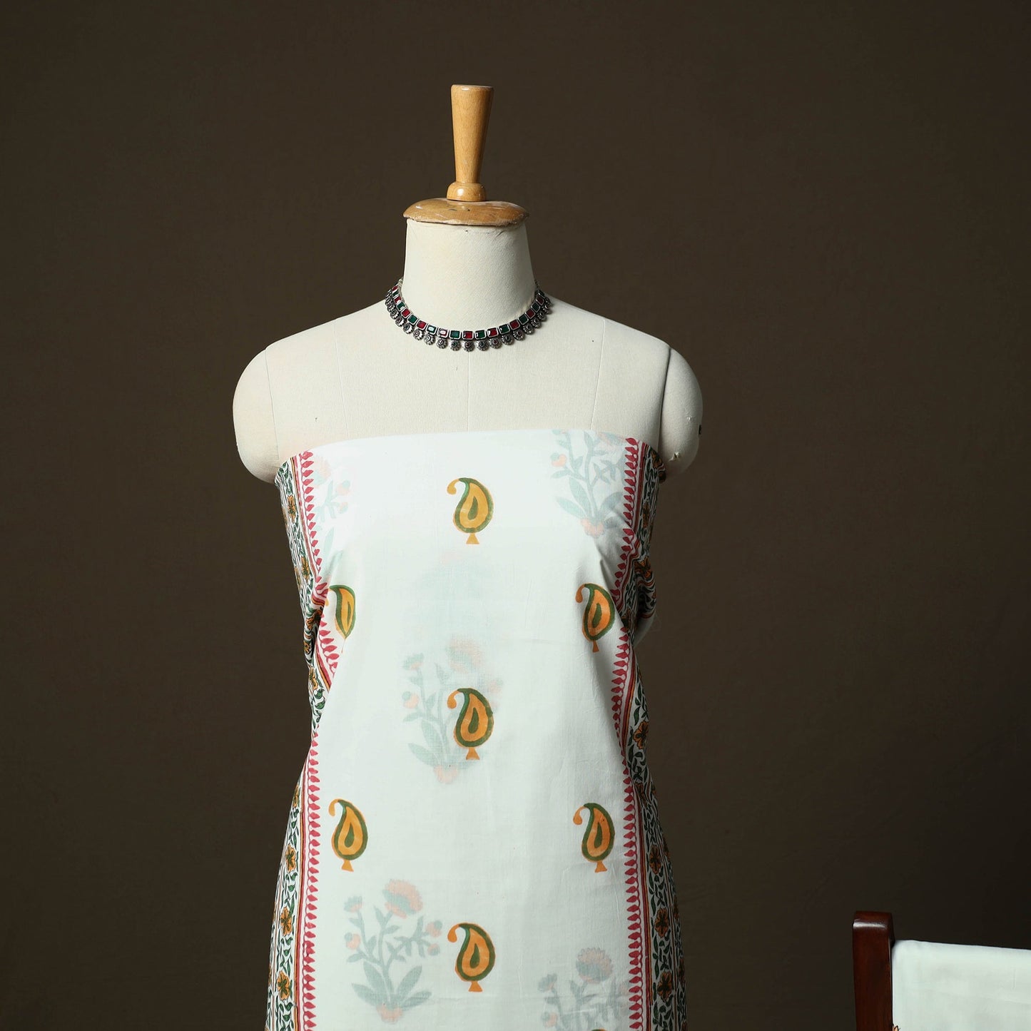 Sanganeri hand block print cotton 3pc unstitched dress