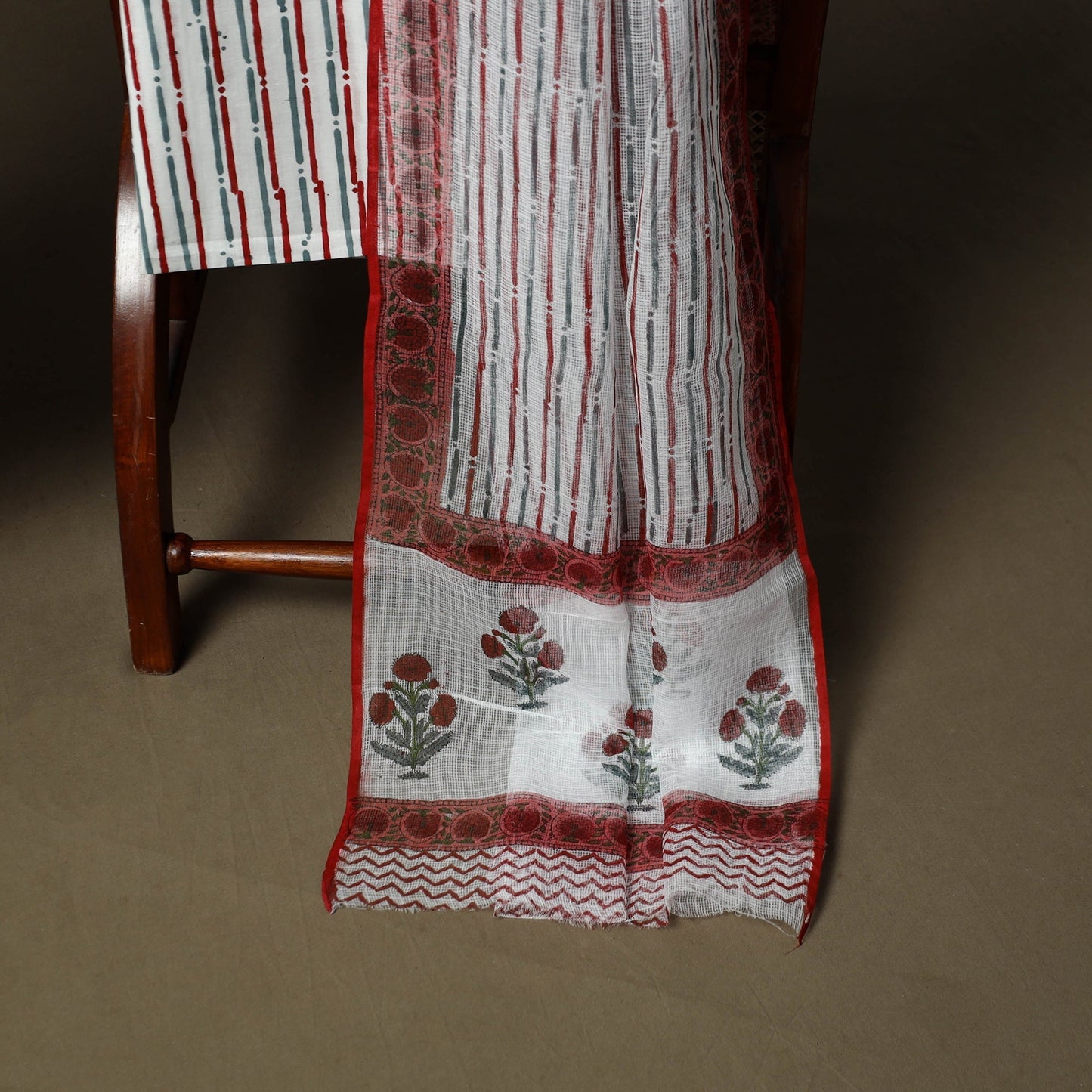 Sanganeri hand block print cotton 3pc unstitched dress