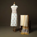 Sanganeri hand block print cotton 3pc unstitched dress