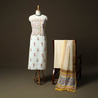 Sanganeri hand block print cotton 3pc unstitched dress