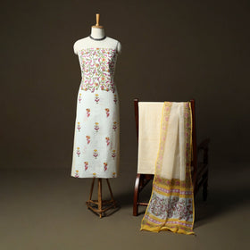 Sanganeri hand block print cotton 3pc unstitched dress