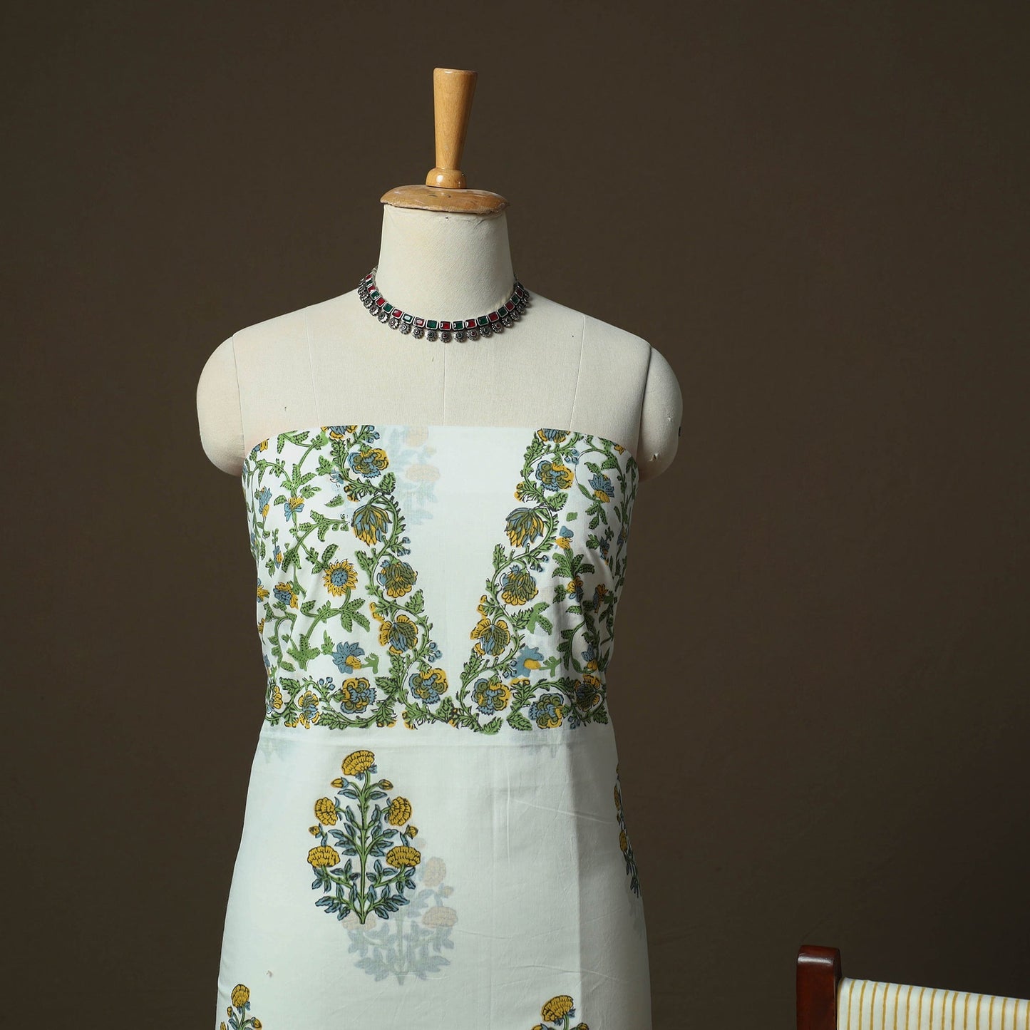 Sanganeri hand block print cotton 3pc unstitched dress