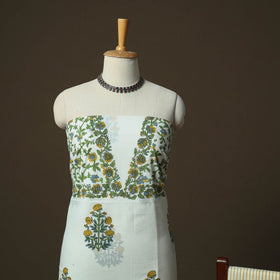 Sanganeri hand block print cotton 3pc unstitched dress
