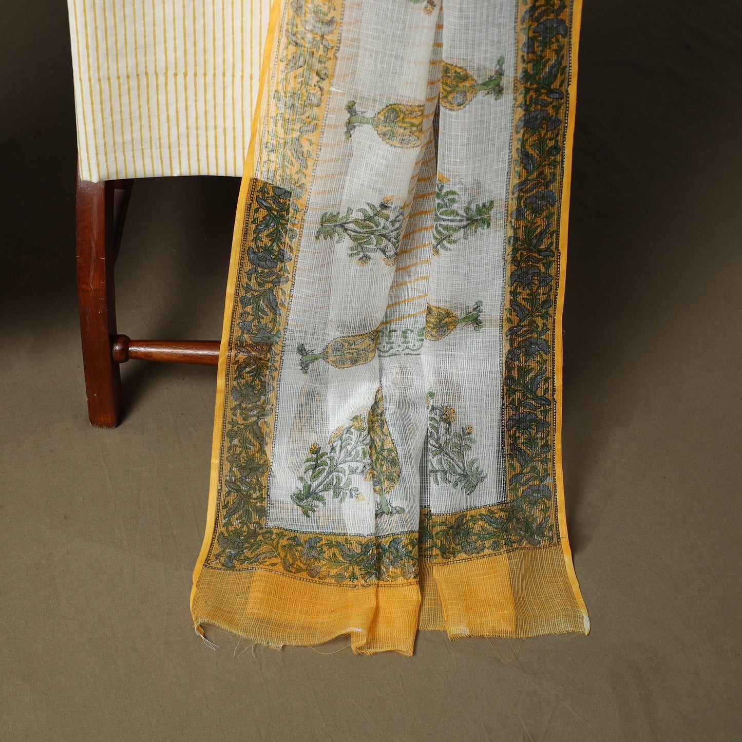 Sanganeri hand block print cotton 3pc unstitched dress