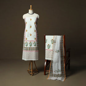 Sanganeri hand block print cotton 3pc unstitched dress