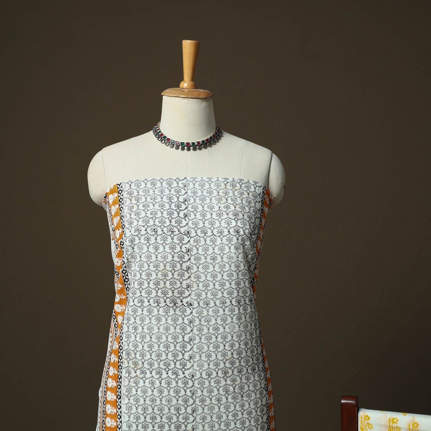 Sanganeri hand block print cotton 3pc unstitched dress