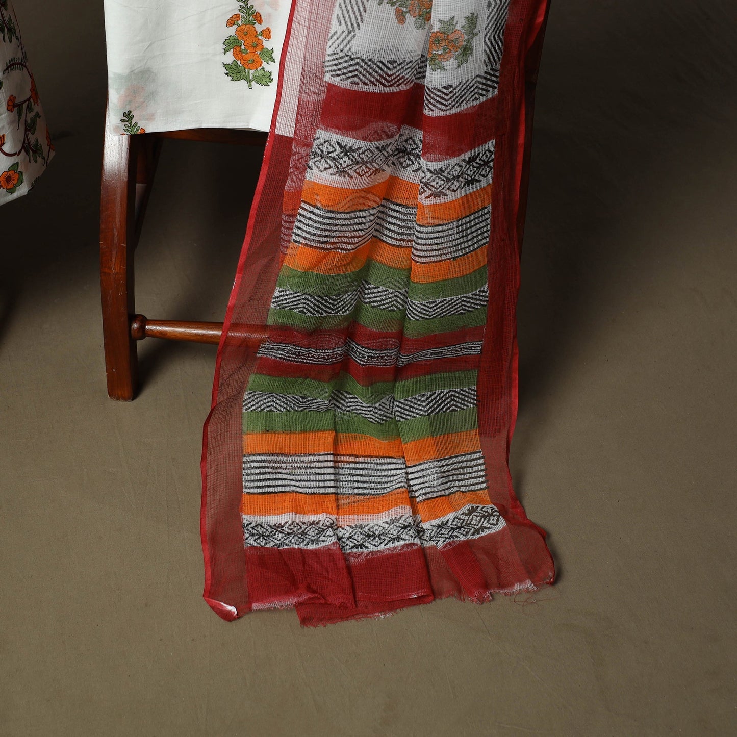 Sanganeri hand block print cotton 3pc unstitched dress