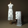 Sanganeri hand block print cotton 3pc unstitched dress