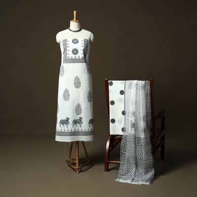 Sanganeri hand block print cotton 3pc unstitched dress
