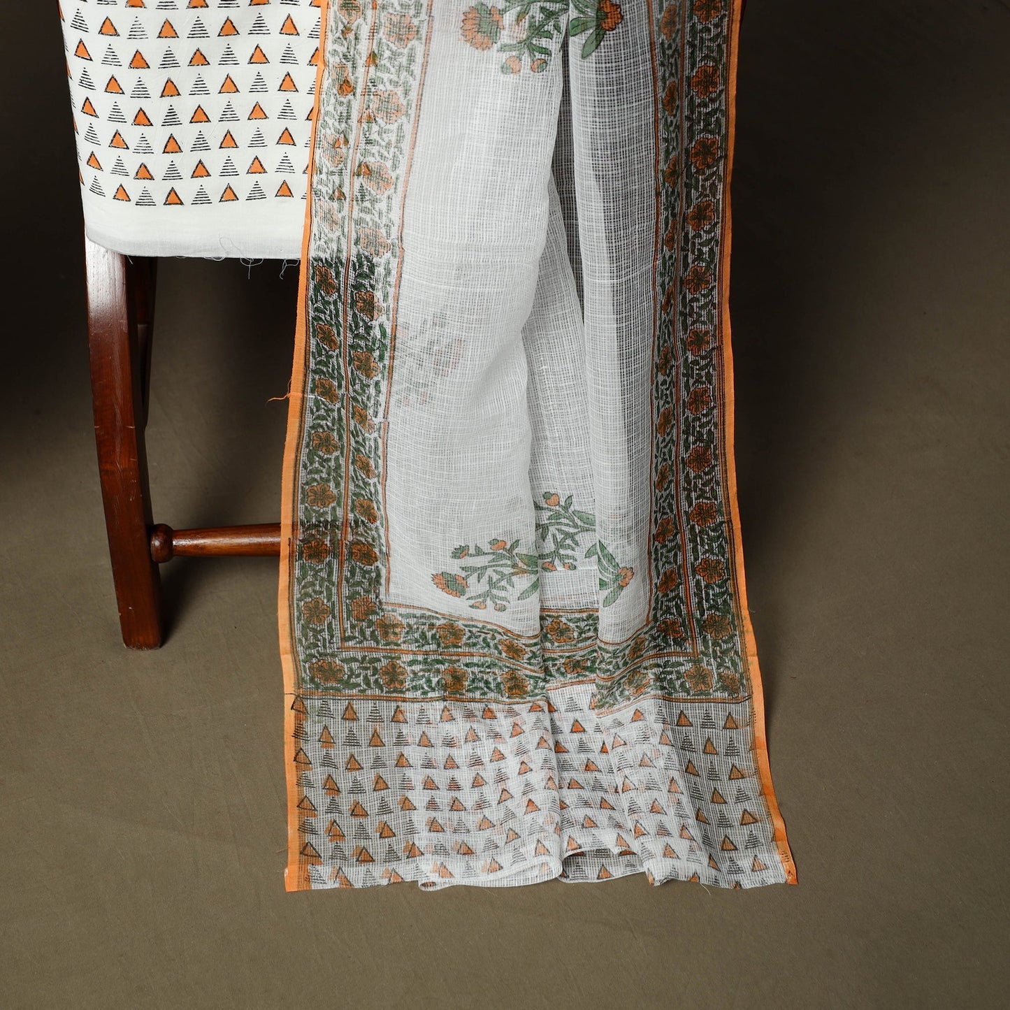 Sanganeri hand block print cotton 3pc unstitched dress