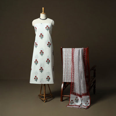 Sanganeri hand block print cotton 3pc unstitched dress
