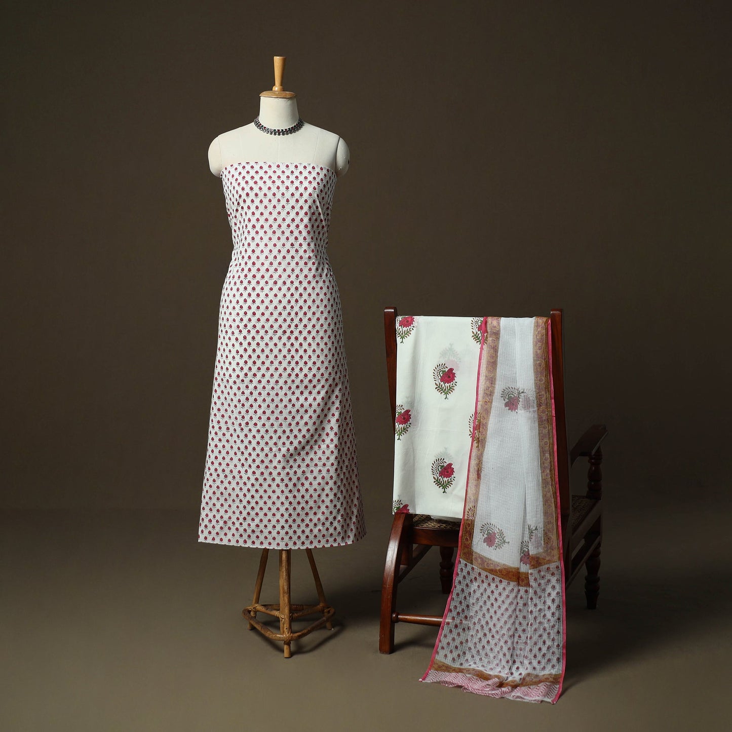 Sanganeri hand block print cotton 3pc unstitched dress