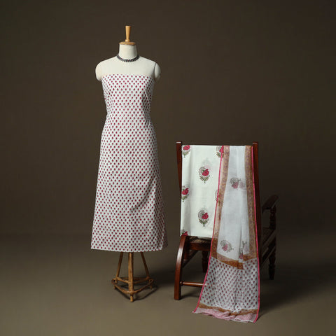 Sanganeri hand block print cotton 3pc unstitched dress