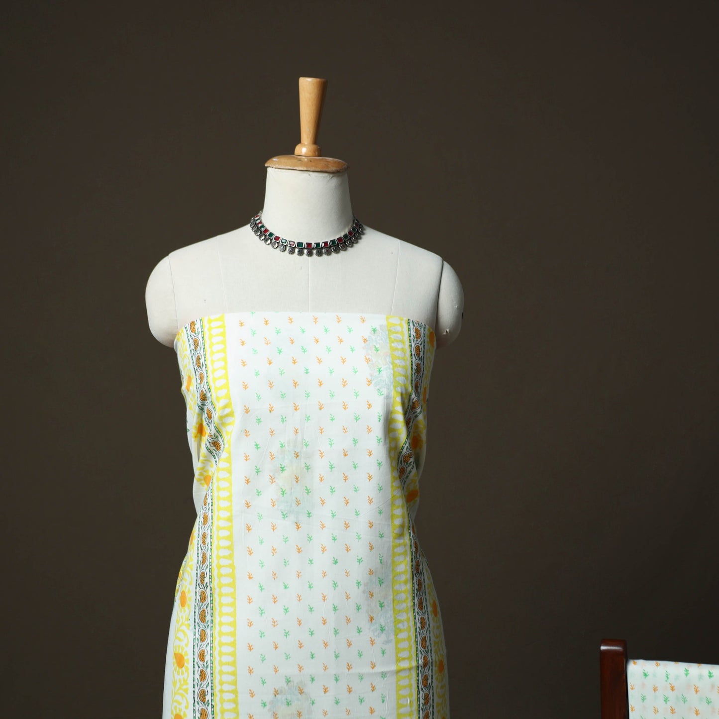 Sanganeri hand block print cotton 3pc unstitched dress