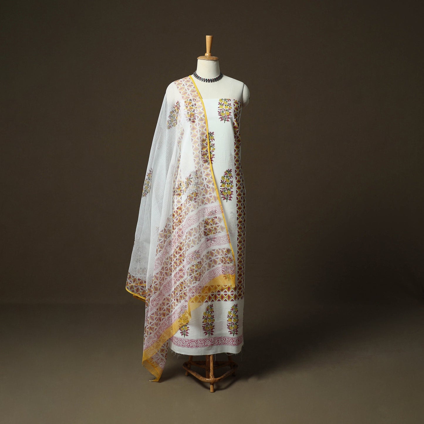 Sanganeri hand block print cotton 3pc unstitched dress