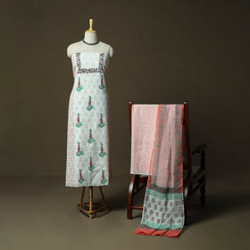 Sanganeri hand block print cotton 3pc unstitched dress