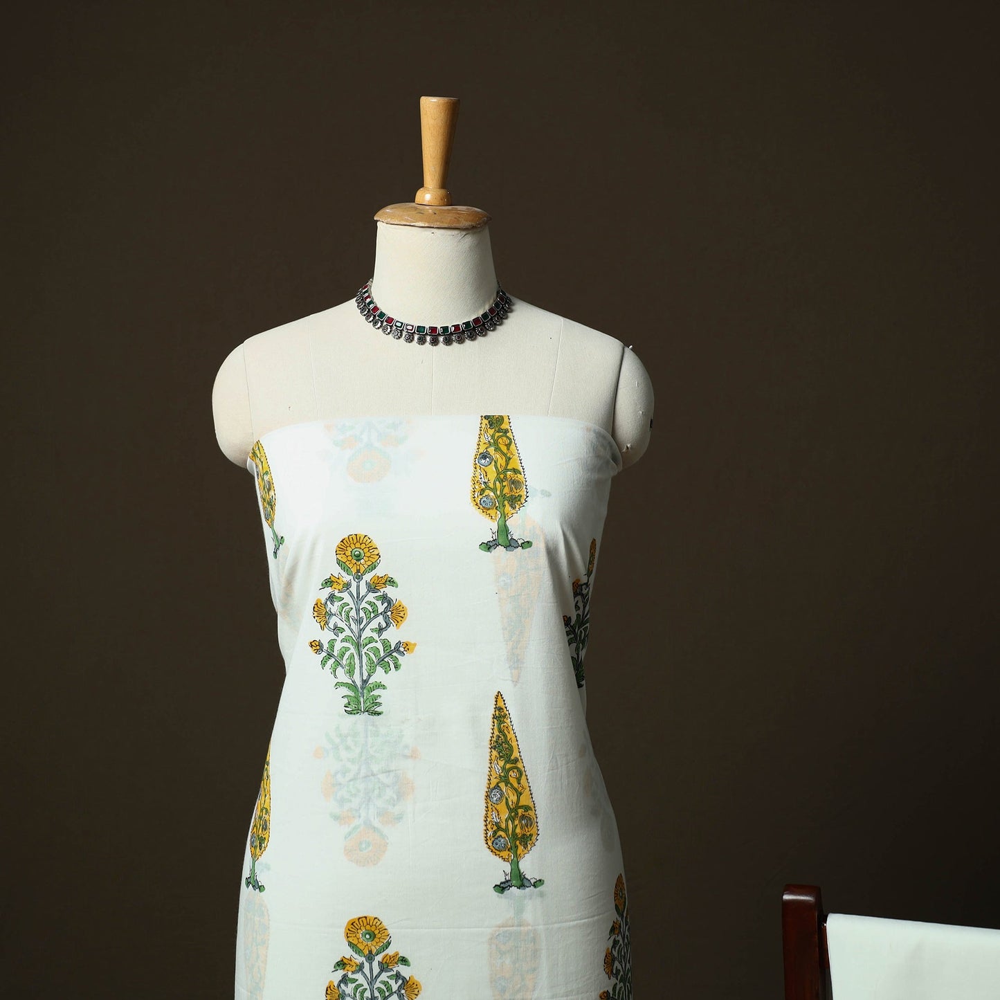 Sanganeri hand block print cotton 3pc unstitched dress