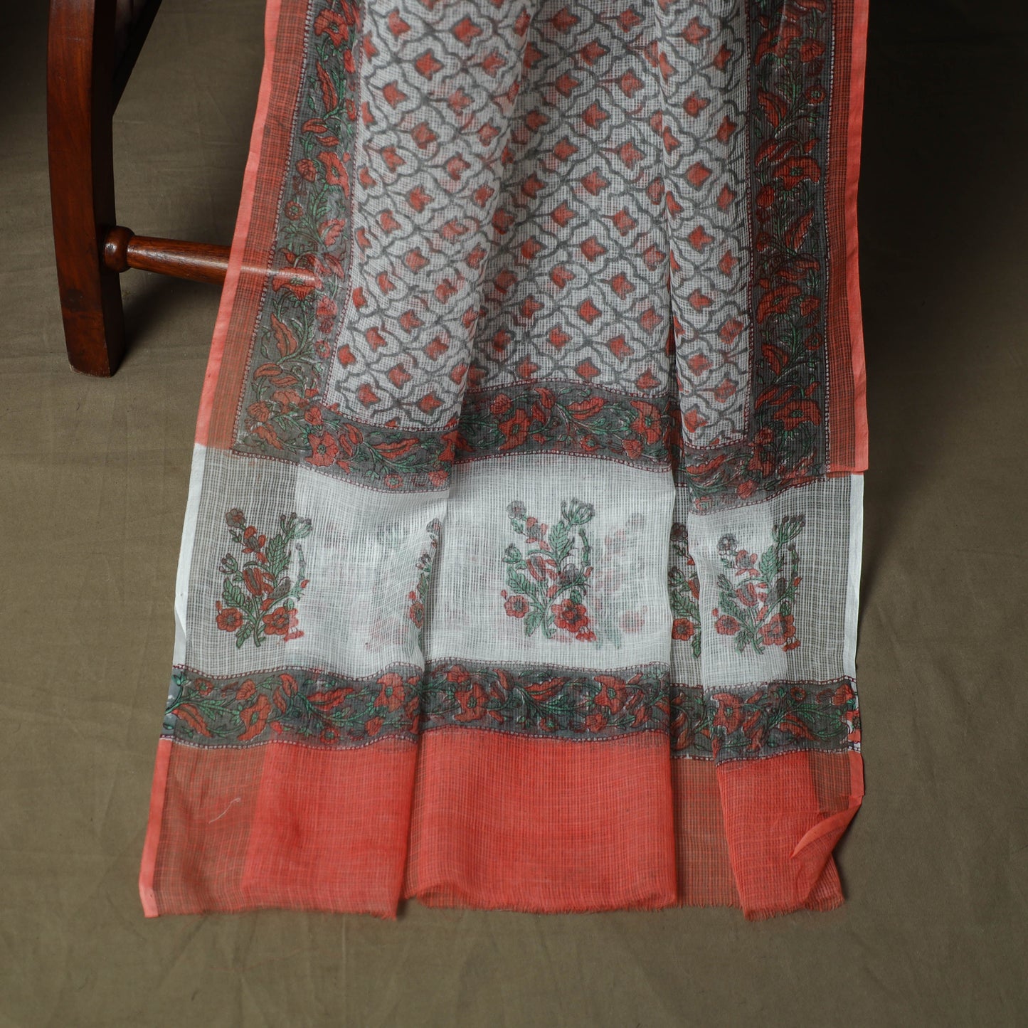 Sanganeri hand block print cotton 3pc unstitched dress