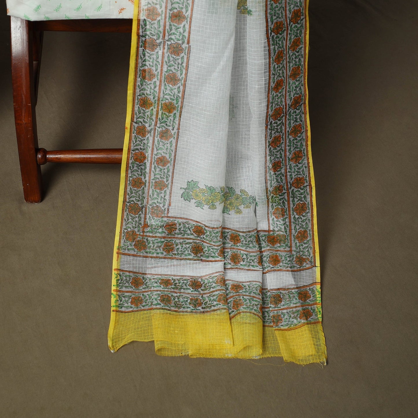 Sanganeri hand block print cotton 3pc unstitched dress