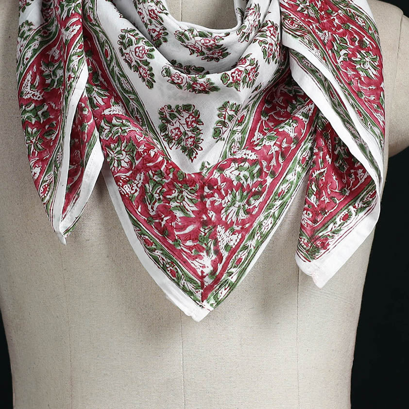 Sanganeri hand block print cotton scarf 03 - handcrafted