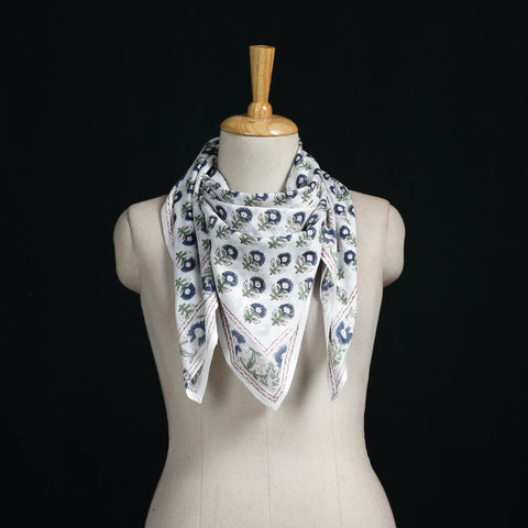 Sanganeri hand block print cotton scarf 14 - handcrafted