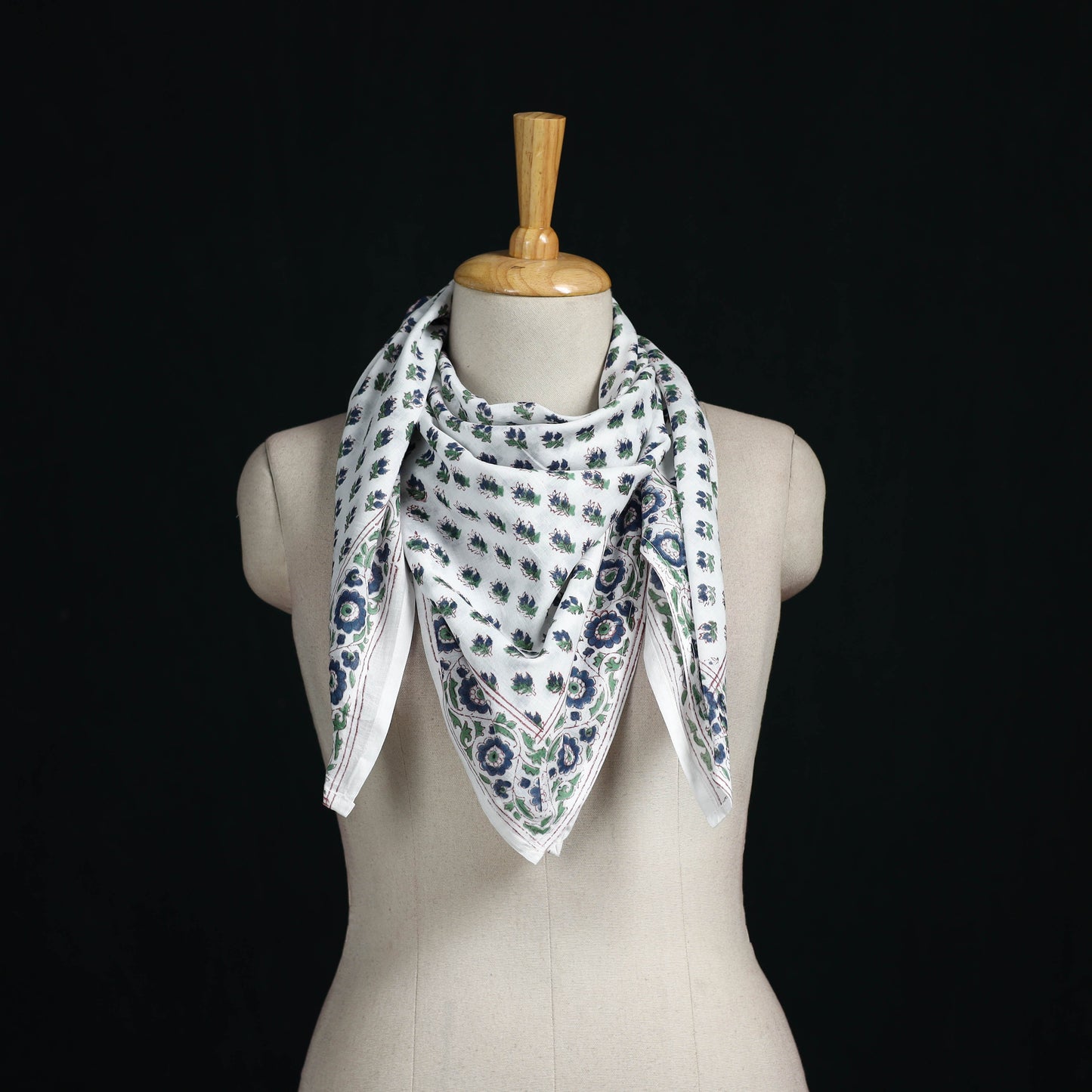 Sanganeri hand block print cotton scarf 19 - handcrafted