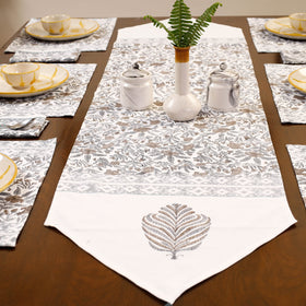 Sanganeri Block Printed Cotton Dining Table Runner, Mats (Set of 6) & Napkins (Set of 6)