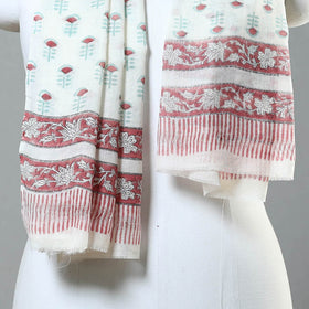 White - Sanganeri Hand Block Printed Woollen Stole 36
