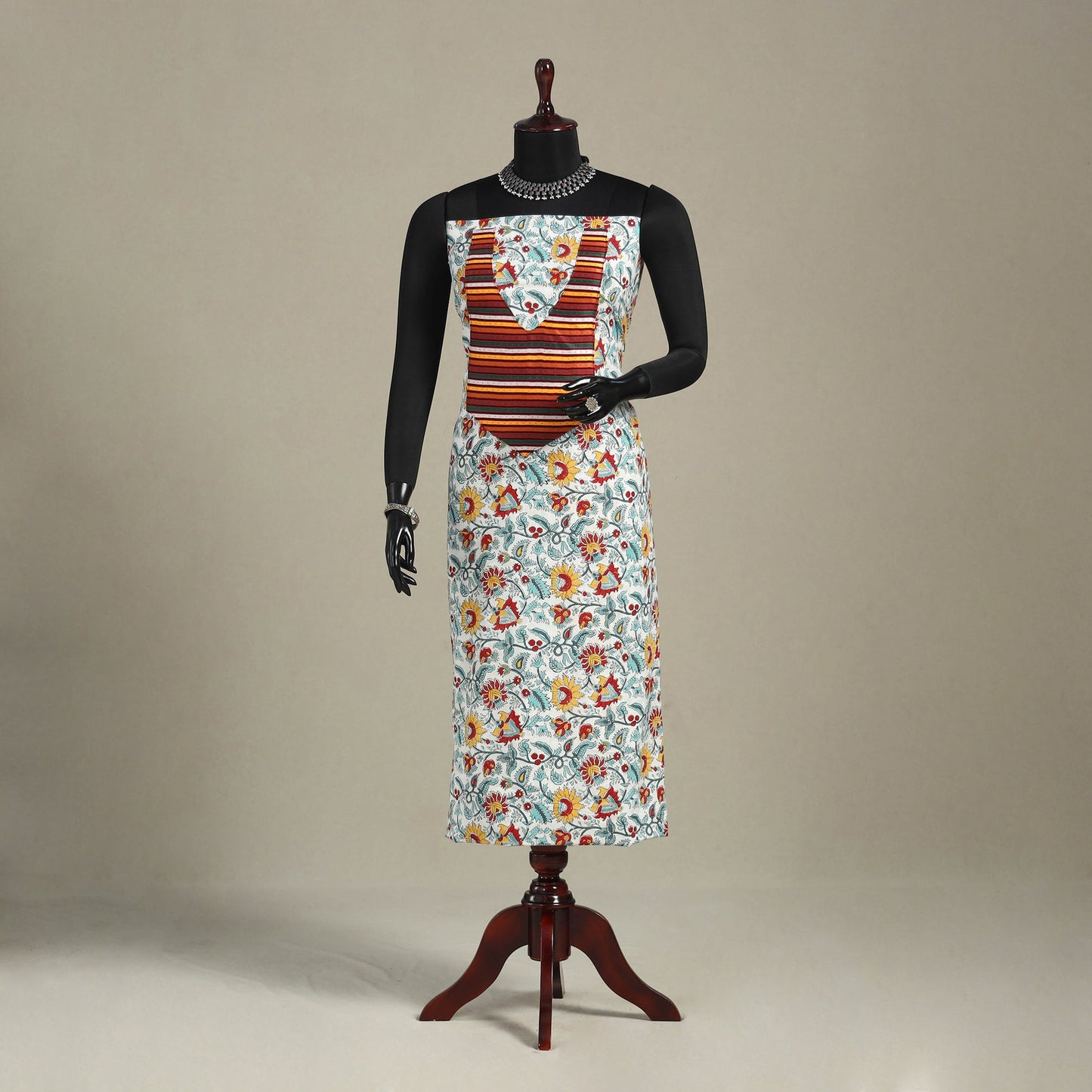 White - sanganeri patchwork cotton unstitched kurta