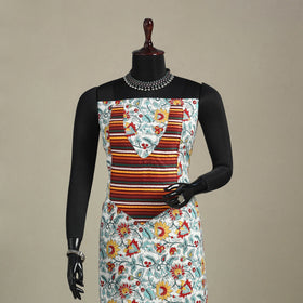 White - sanganeri patchwork cotton unstitched kurta