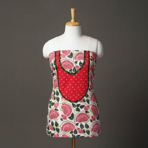 White Sanganeri Block Print Patchwork Kurta Material