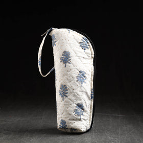White Sanganeri Block Printed Cotton 1L Water Bottle Cover