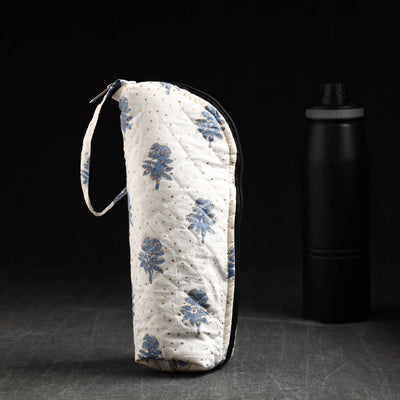 White Sanganeri Block Printed Cotton 1L Water Bottle Cover