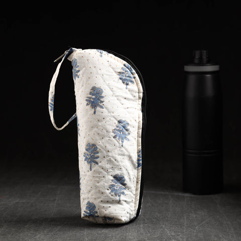 White Sanganeri Block Printed Cotton 1L Water Bottle Cover