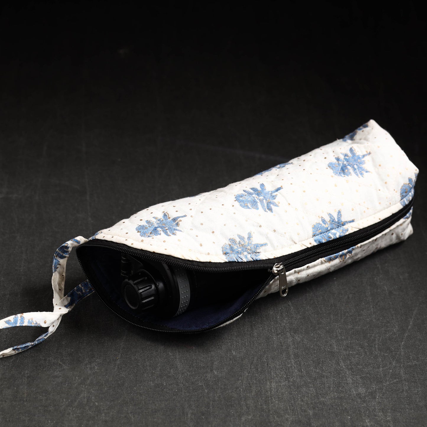 White Sanganeri Block Printed Cotton 1L Water Bottle Cover