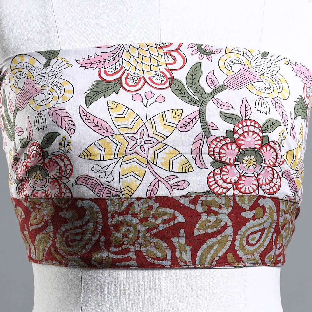 White - Sanganeri Block Printed Cotton Blouse Piece