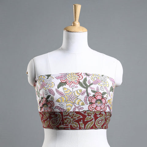 White - Sanganeri Block Printed Cotton Blouse Piece