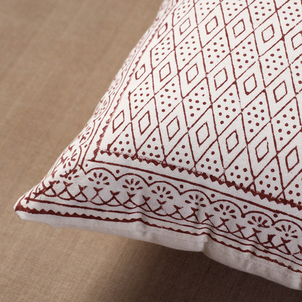 White Sanganeri Block Printed Cotton Cushion Cover