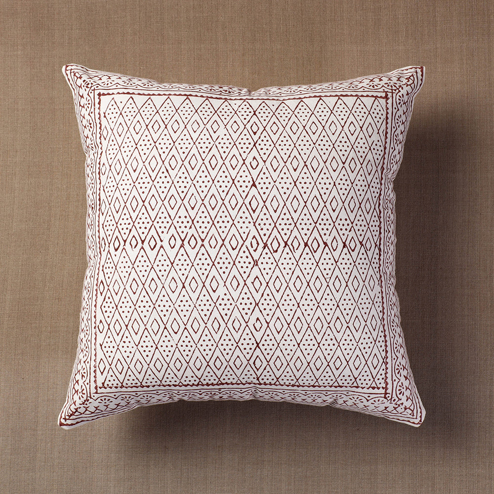 White Sanganeri Block Printed Cotton Cushion Cover