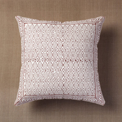 White Sanganeri Block Printed Cotton Cushion Cover