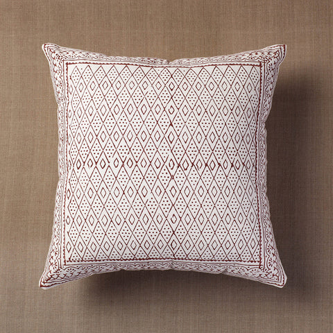 White Sanganeri Block Printed Cotton Cushion Cover