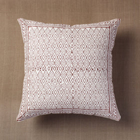 White Sanganeri Block Printed Cotton Cushion Cover