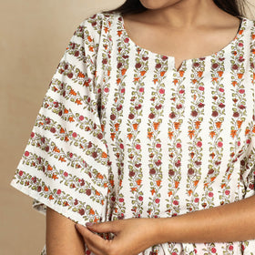 Buy Sanganeri Block Printed Cotton Kaftan & Pyjama Night Suit Set Online at iTokri.com