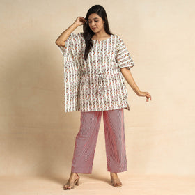 Buy Sanganeri Block Printed Cotton Kaftan & Pyjama Night Suit Set Online at iTokri.com